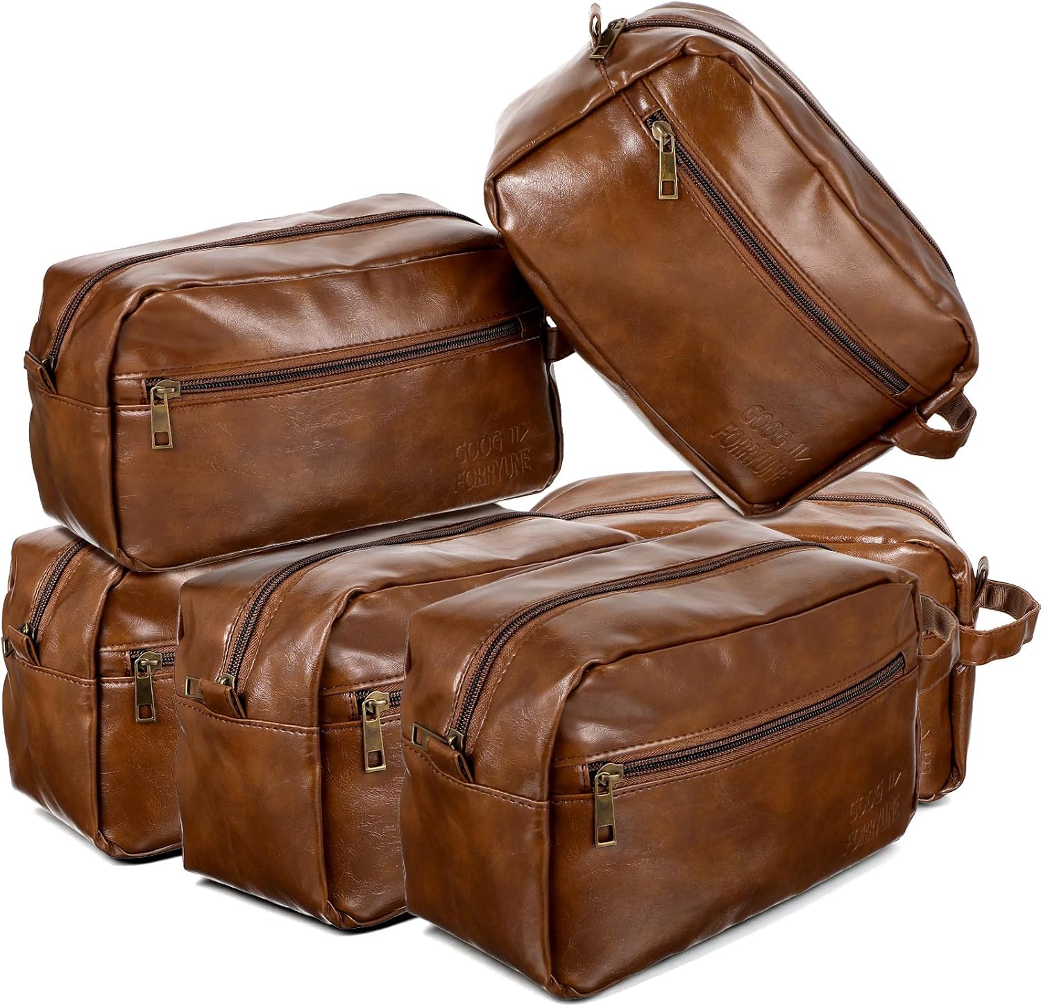6 Pcs Leather Toiletry Bags for Men, Leather Groomsmen Gifts Men's Toiletry Bag Travel Shaving Kit Wedding Proposal Gift for Groomsmen Bachelor Party Favors (Brown)