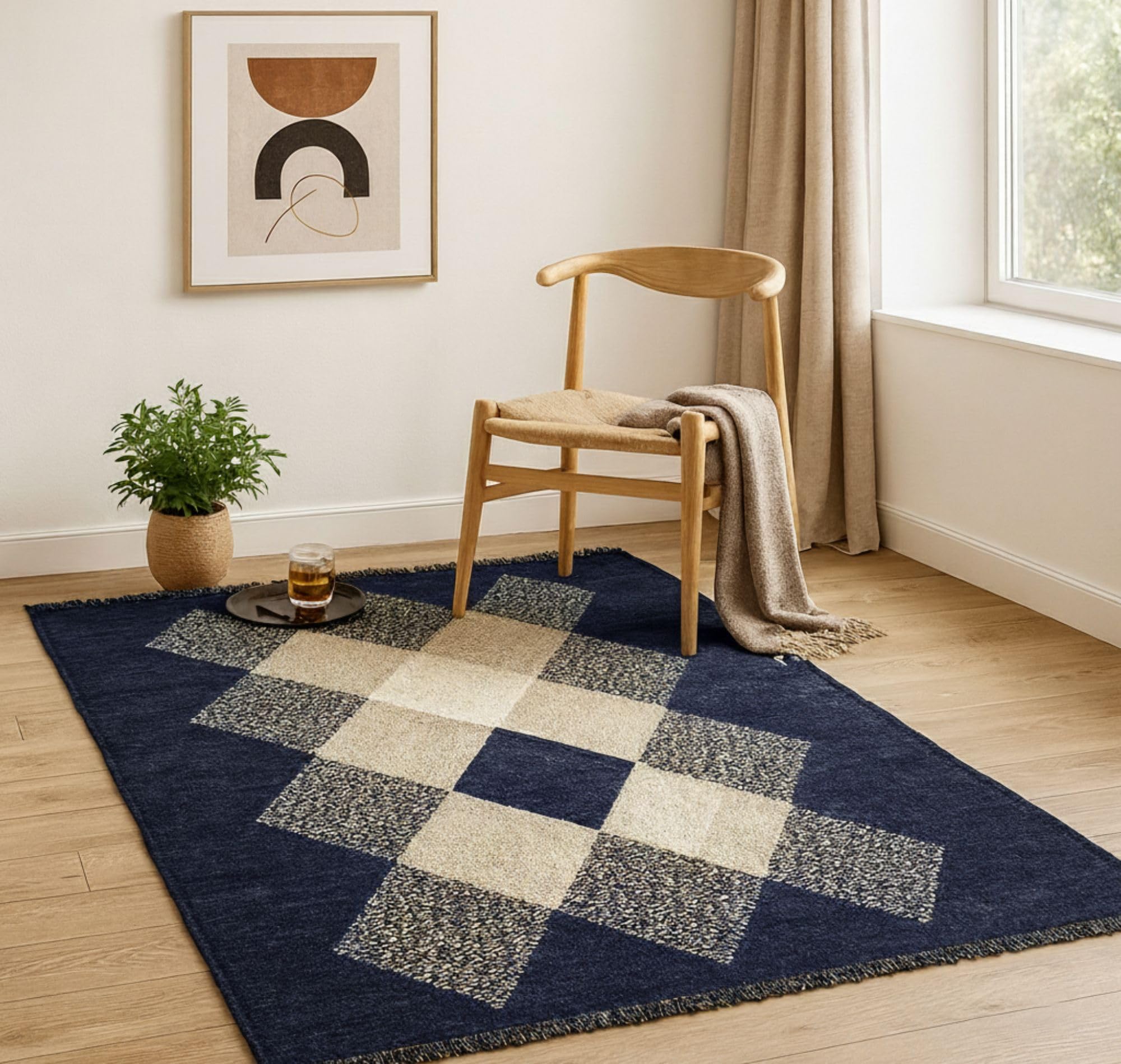 BSB HOME Designer Superfine Chenille Carpet | 500 GSM Velvet Carpet/Area Rug/Durries with Fine Gold Yarn for Living Room, Bedroom, Runner| 150x210 cm or 5x7 ft, Blue