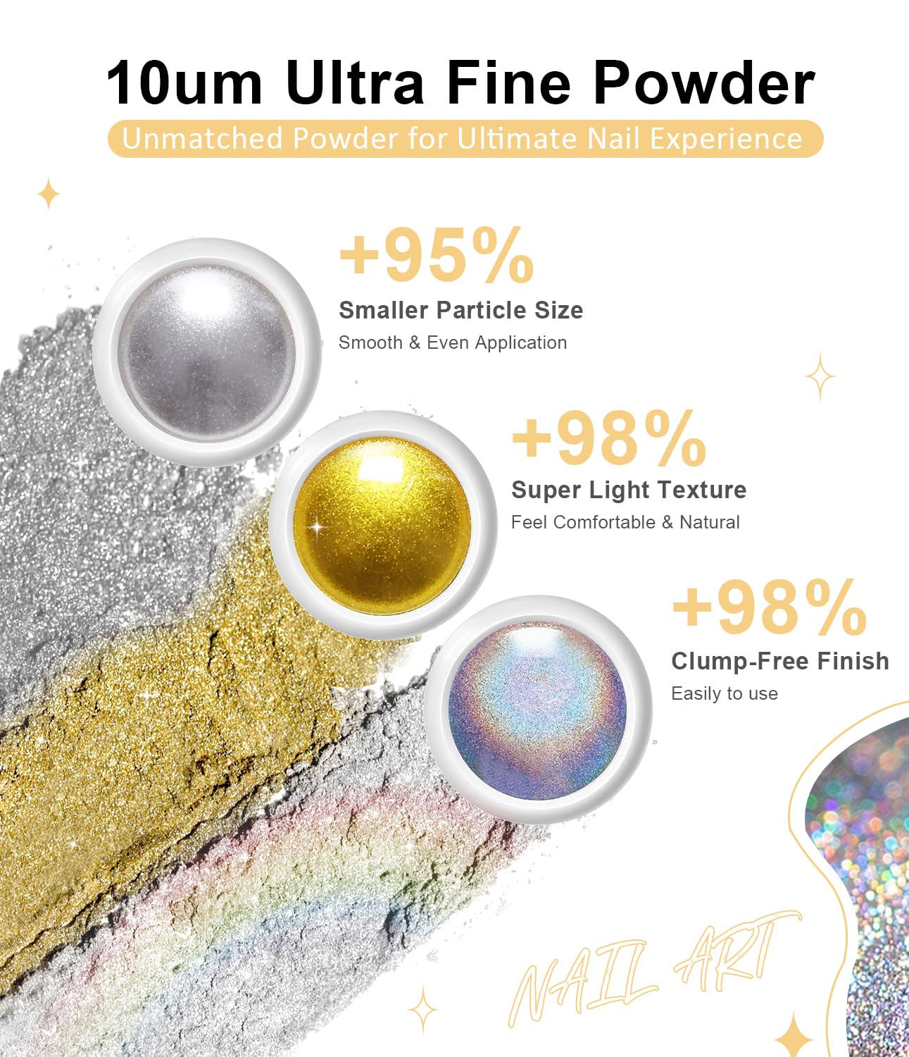 Silver Holo Chrome Nail Powder, LEDSUUEI Metal Gold Nail Chrome Powders - Image 4