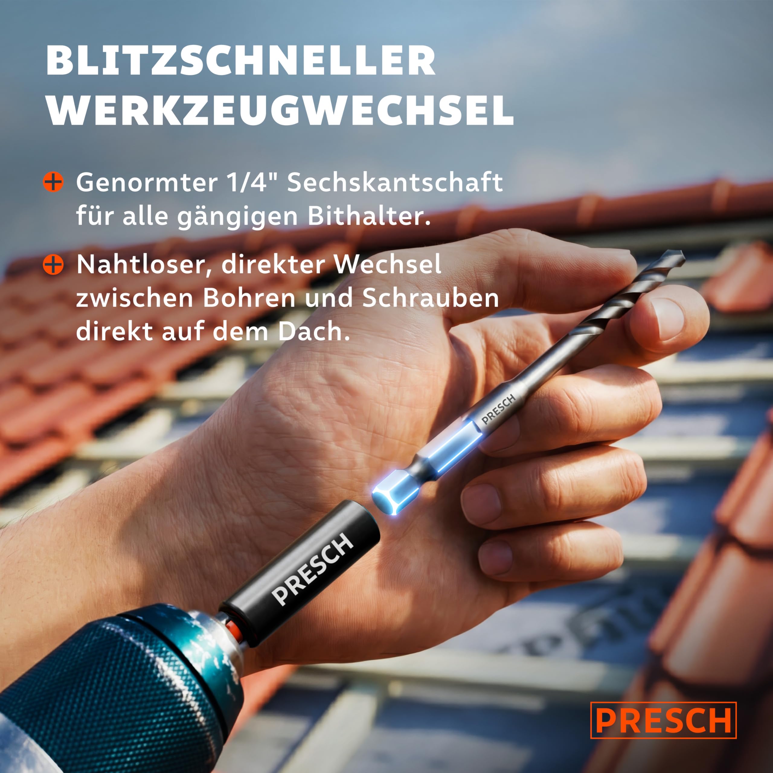 PRESCH Dachziegelbohrer 5mm (10 Stk.) – Rissfreie Bohrungen in härtesten Dachpfannen - Dachpfannenbohrer mit Sechskantschaft & Hartmetallspitze – Extrem robuste Fliesenbohrer, Steinbohrer etc.