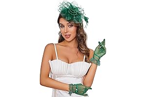 Womens Fascinator Hats, Tea Party Headwear with Short Lace Bowknot Gloves