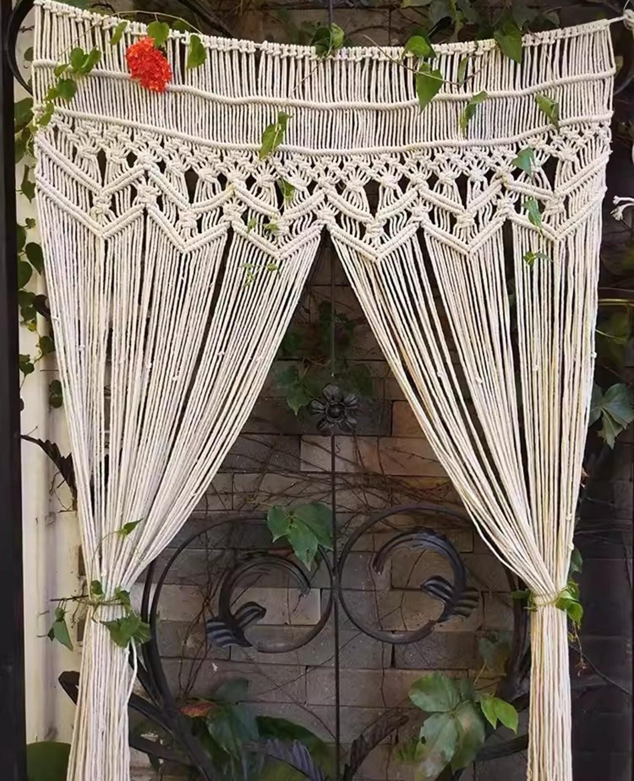 Rideaux en macramé Longue Tenture Murale en Macramé, Toile De Fond De Mariage en Macramé De Coton, Rideau Suspendu Mural en Macramé Ivoire pour La Maison(39.4x70.9in)