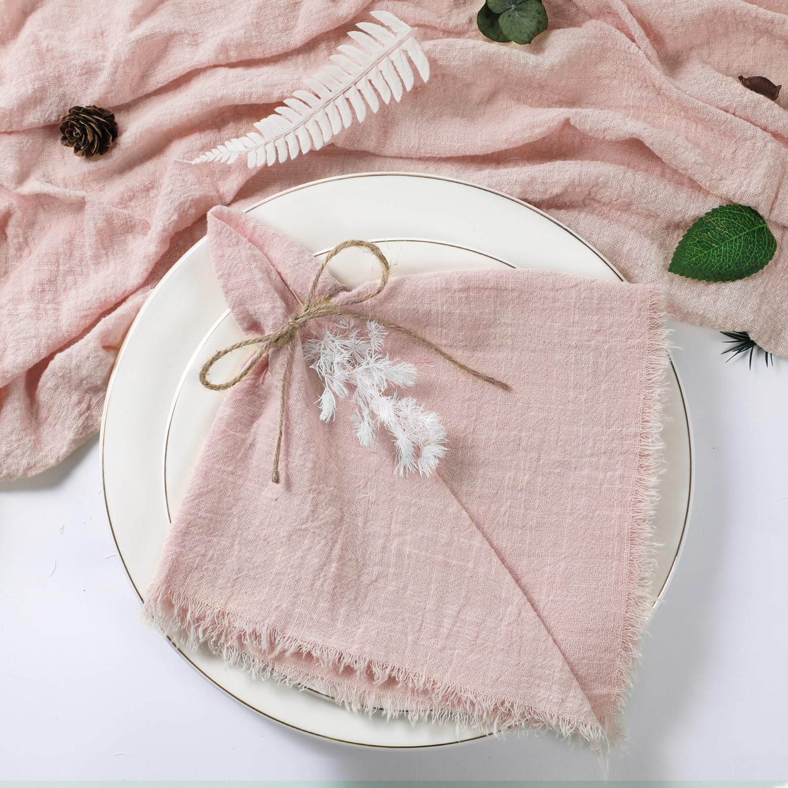 50pcs Christmas Green Gauze Cotton Napkin Reusable Tea Towel Wedding Party Table Decor Retro Burrs napkins 17 x17 inches