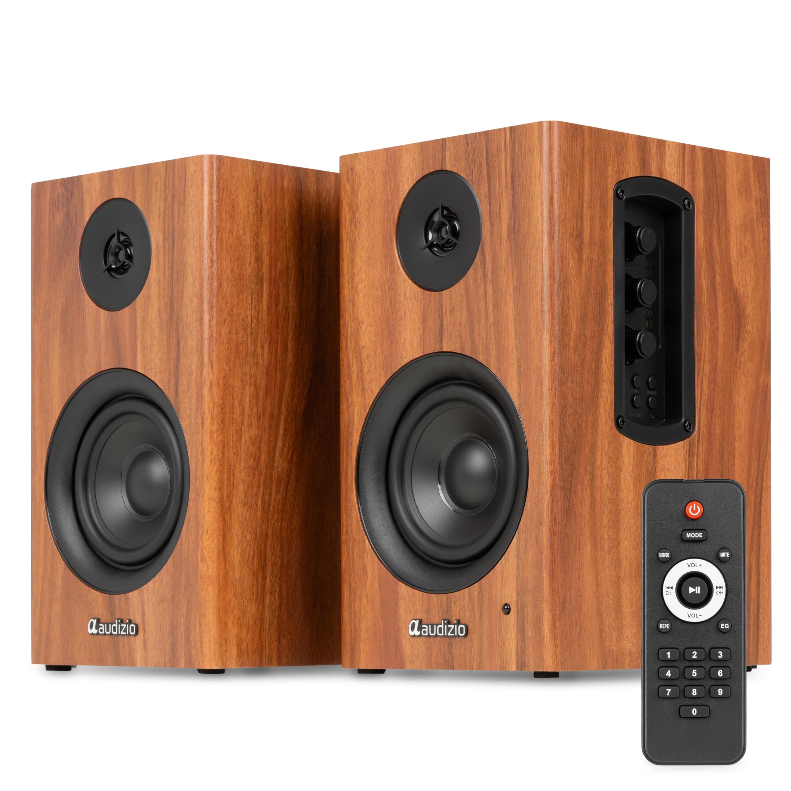 Audizio BS15 Enceintes Bibliothèque BT Actives 60W HiFi avec HDMI Arc Merisier
