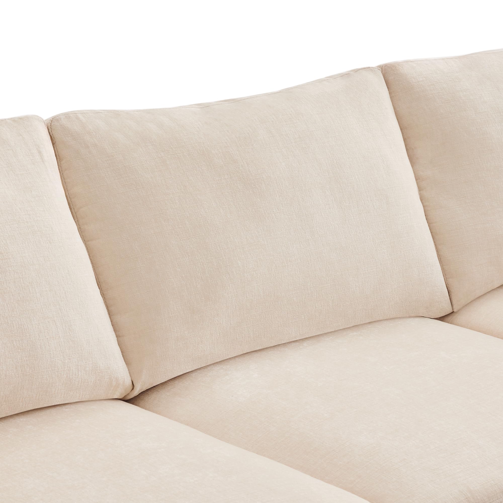 Mrwoo Sofá Cama en L Modular, 4 Plazas con Reposapiés, Extensible para Dormir, 6 Cojines, Sofa para Salón/Dormitorio/Apartamento, Chenilla, Color Beige