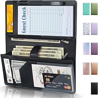 Server Book High Volume, Expandable Server Books for Waitress, Waiter Book, Durable Leather Waitress Book with 2 Zipper Pockets and Magnetic Pocket, Waiter Wallet Server Booklet Checkbook Fit Server Apron (Black)