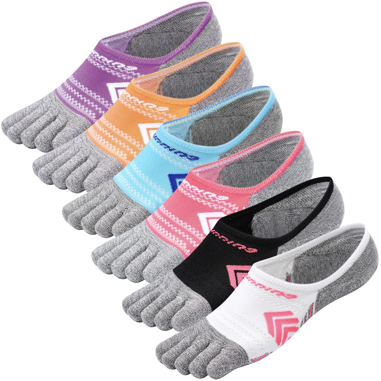 Chaussettes Invisibles Femme à Doigts Séparés - Antidérapantes Avec Silicone, Rayures Fun, EU 35-40