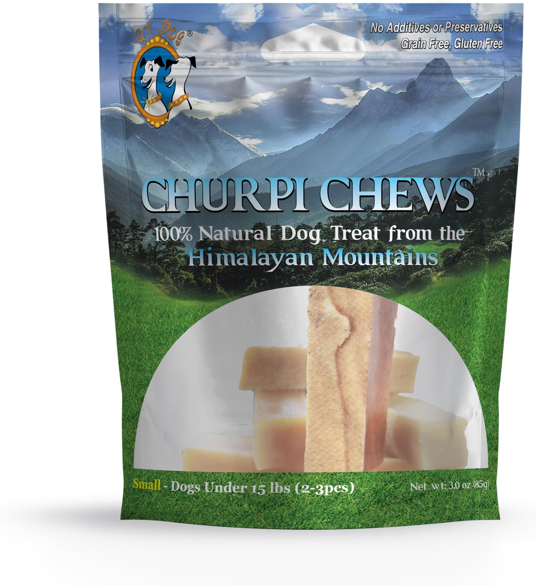 QT Dog Small Churpi Chews - 100% All-Natural Himalayan Yak Cheese for Dogs, Limited Ingredients - Protein-Packed & Long-Lasting - No preservatives, Gluten-Free, Odor Free Dental Chews, (3 pcs)