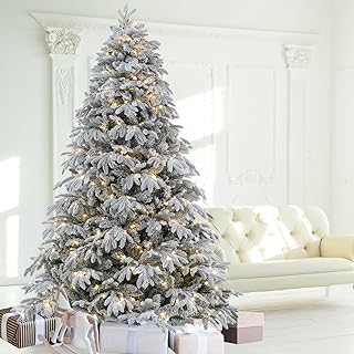 Flocked Spruce Artificial Christmas Tree - 7.5 ft Prelit with 10 Functions Colorful Lights & 2700 Realistic Tips, Firm Metal Stand & 400 Lights, Easy Assembly