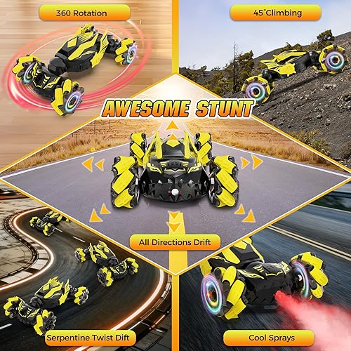 Miniatura 3 de Coche de acrobacias RC con detección de gestos, 2.4 GHz 4WD de control remoto de juguetes para niños de 6 a 12 años, control remoto controlado a