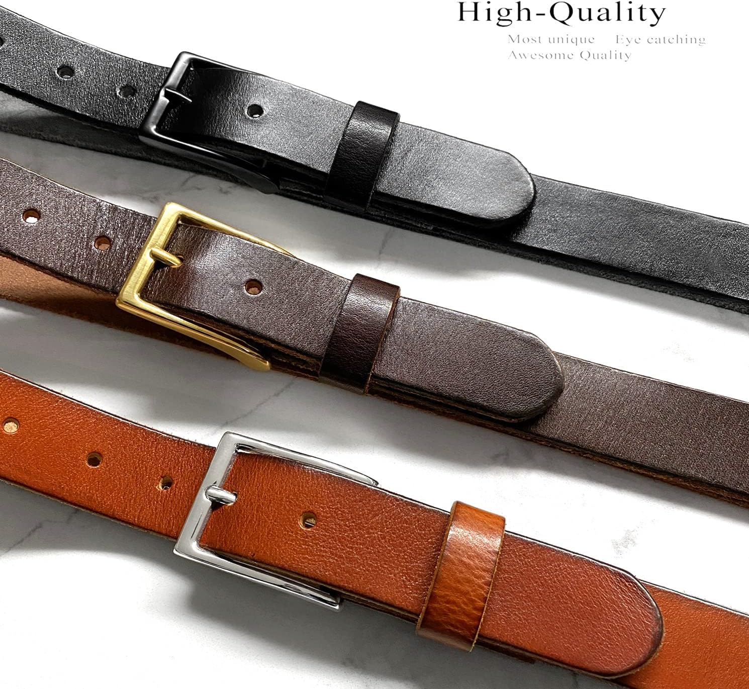 Men's Full Grain Genuine Leather One Piece Casual Dress Belt or Punk Star/Studded Jean Belt, 1-1/8"(30mm) wide - Image 5