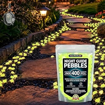 Glow in the Dark Rocks Outdoor, Night Guide Pebbles for Aquarium, Luminous Garden Stones for Landscape Decor, Yard, Walkway & Planter 400, Yellow