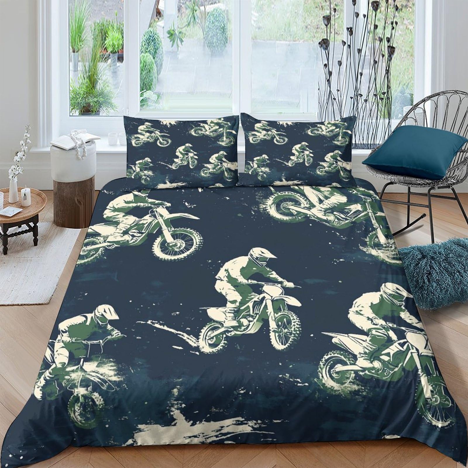 Ctjqhvkz Style-10 3D Printed Motocross Rider Fitted Sheet Microfiber Anti-Slip Bed Cover For Bedroom Dorm Decor Easy Wash Single（135X200cm）