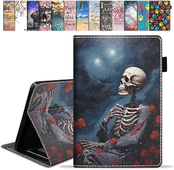 Case for All-New Amazon Kindle Fire HD 10 & 10 Plus Tablet 10.1" 13th/11th Generation, 2023/2021 Release - Premium PU Leather Cover with Auto Sleep Wake, Skull Rose