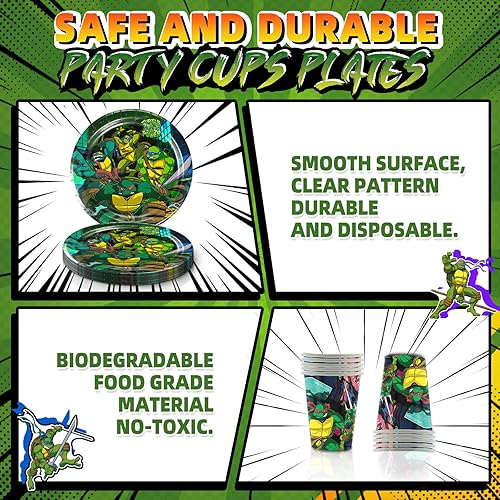 Miniatura 6 de Suministros de fiesta de cumpleaños de tortuga de dibujos animados 118 piezas de decoraciones de fiesta de tortuga de dibujos animados que incluyen