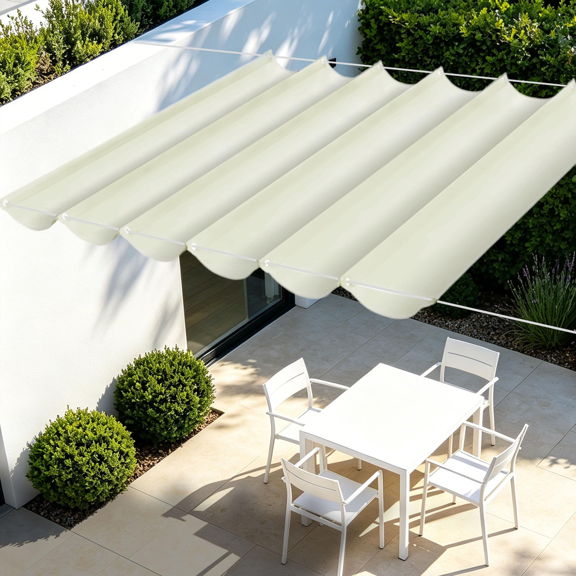 Toile ombrage rétractable vague 2x3m blanc cassé pour terrasse