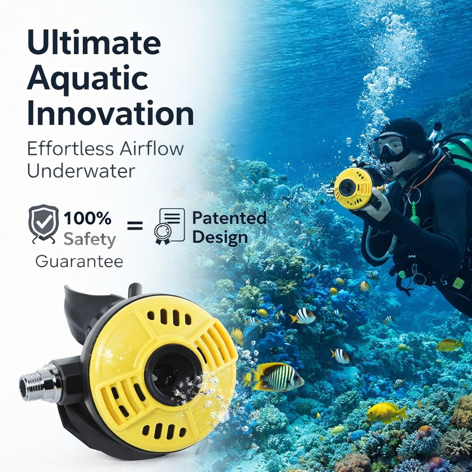 Diving Regulator with Food Grade Silicone Mouthpiece, Multifunctional 2nd Stage, Yellow - Comfortable Fit, Efficient Exhaust System, Suitable for Scuba Accessories Diving