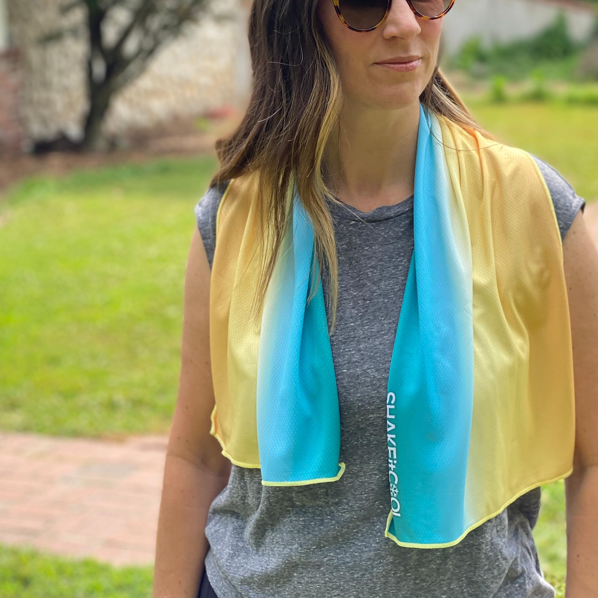 SHAKEitCOOL Extended Size Cooling Towel – Be Cool in Style - Heat Relief, Soft, Lightweight, Sun Protection, Easy Clean - Perfect for Biking, Hiking,
