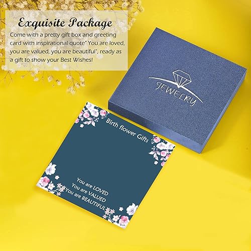 Miniatura 6 de Pulseras de Flores de Nacimiento, Chapadas en Oro de 14K, Pulseras con Dijes de Piedras Natales Florales del Mes de Nacimiento, Joyería de Flores