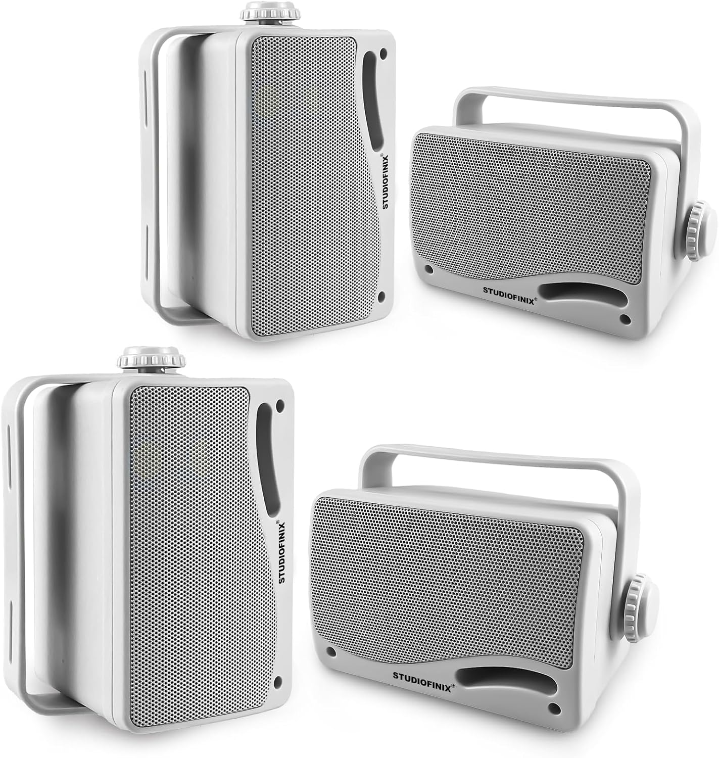 STUDIOFINIX 3.5" Outdoor Bluetooth Speakers Wired Waterproof, 400W 3 Way Upgrade Premium Wall Mount Speakers, Durable Mountable Loud Sound System for Patio Indoor Deck Garage (White 2 Pairs)