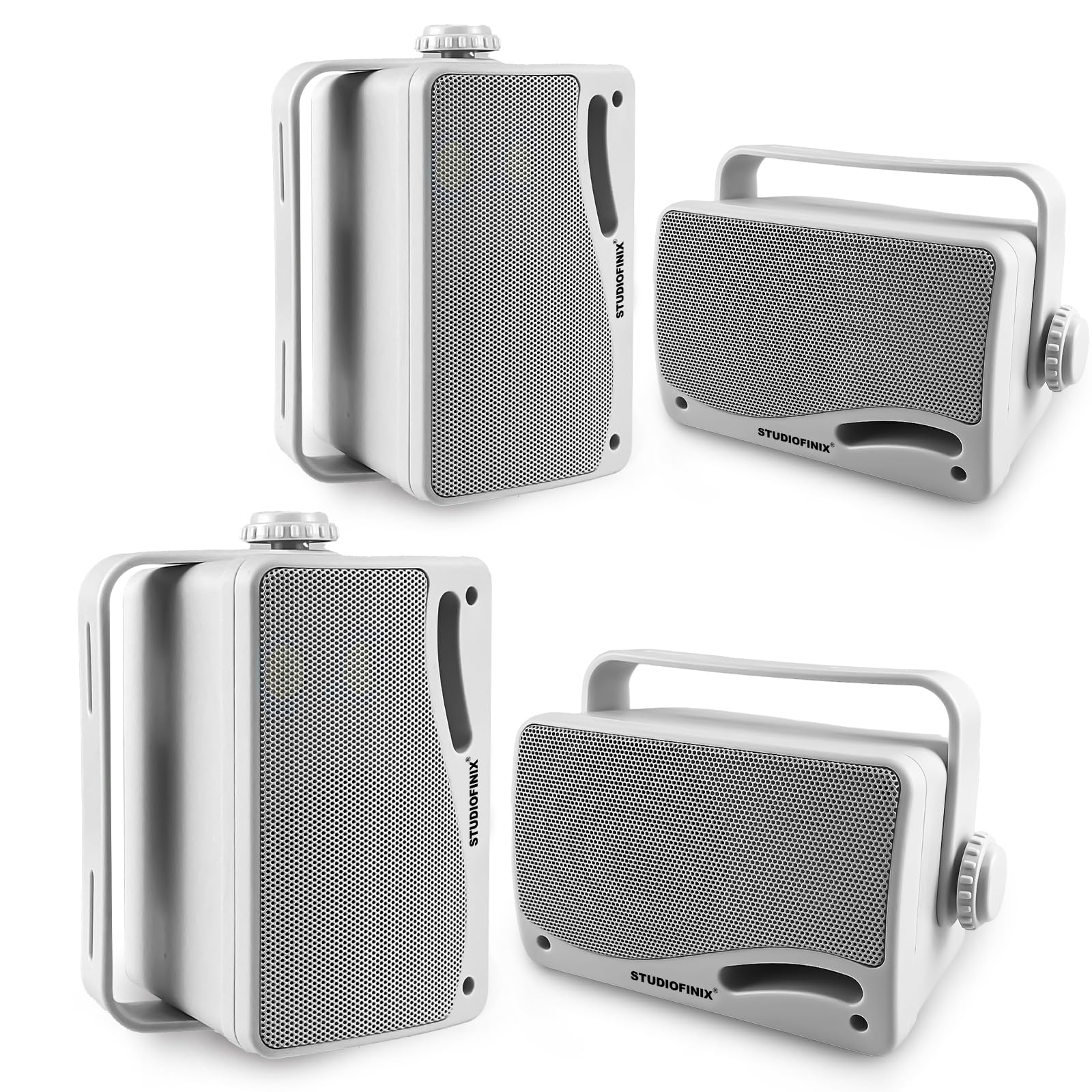 STUDIOFINIX 3.5" Outdoor Bluetooth Speakers Wired Waterproof, 400W 3 Way Upgrade Premium Wall Mount Speakers, Durable Mountable Loud Sound System for Patio Indoor Deck Garage (White 2 Pairs)-image-39