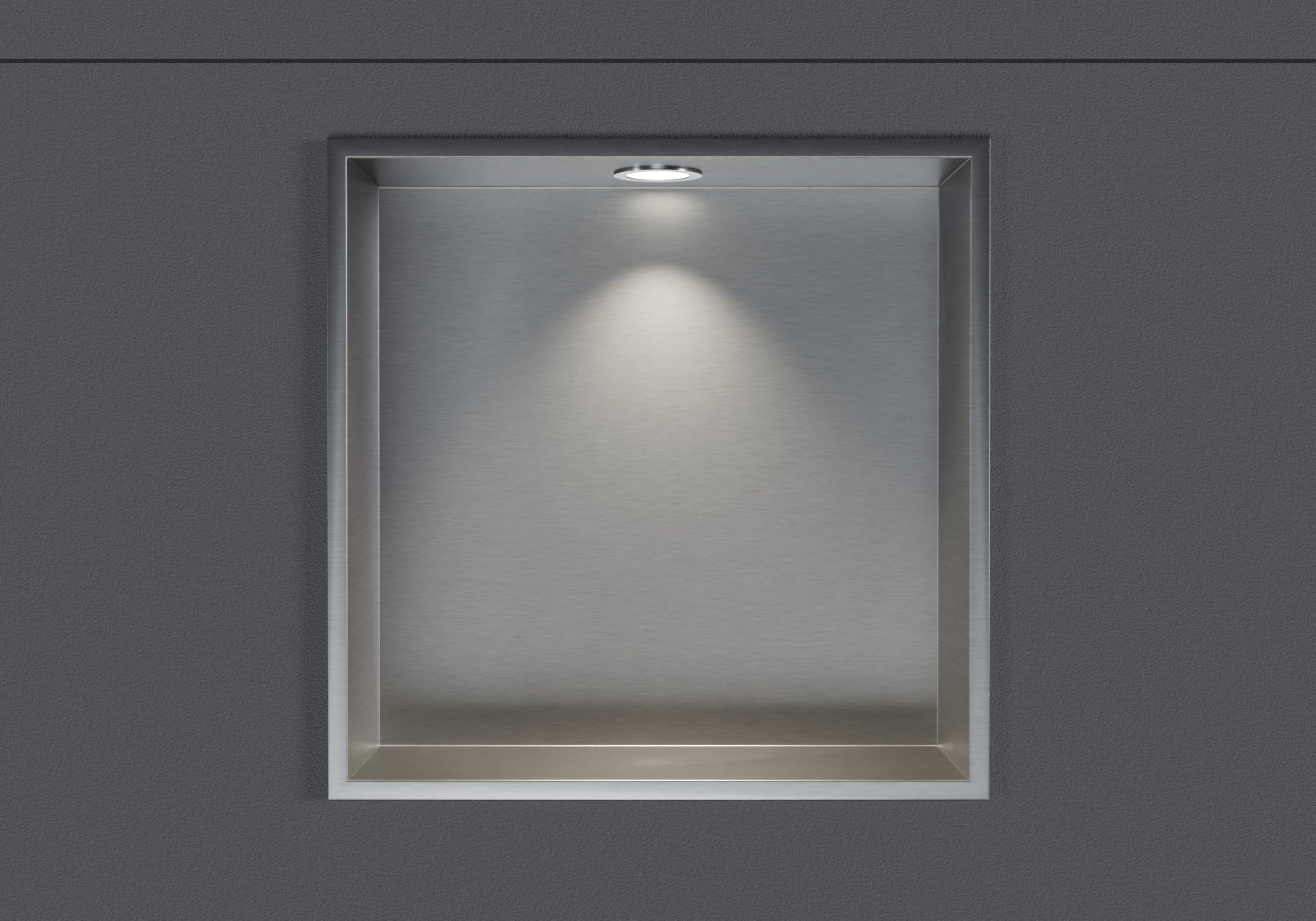 BERNSTEIN Nicchia da parete in acciaio inox NT303010X con faretto LED - 30 x 30 x 10 cm (A x L x P) - colore selezionabile, Colore:Acciaio satinato, LED-Spot:1x Spot Einbaurahmen Chrom