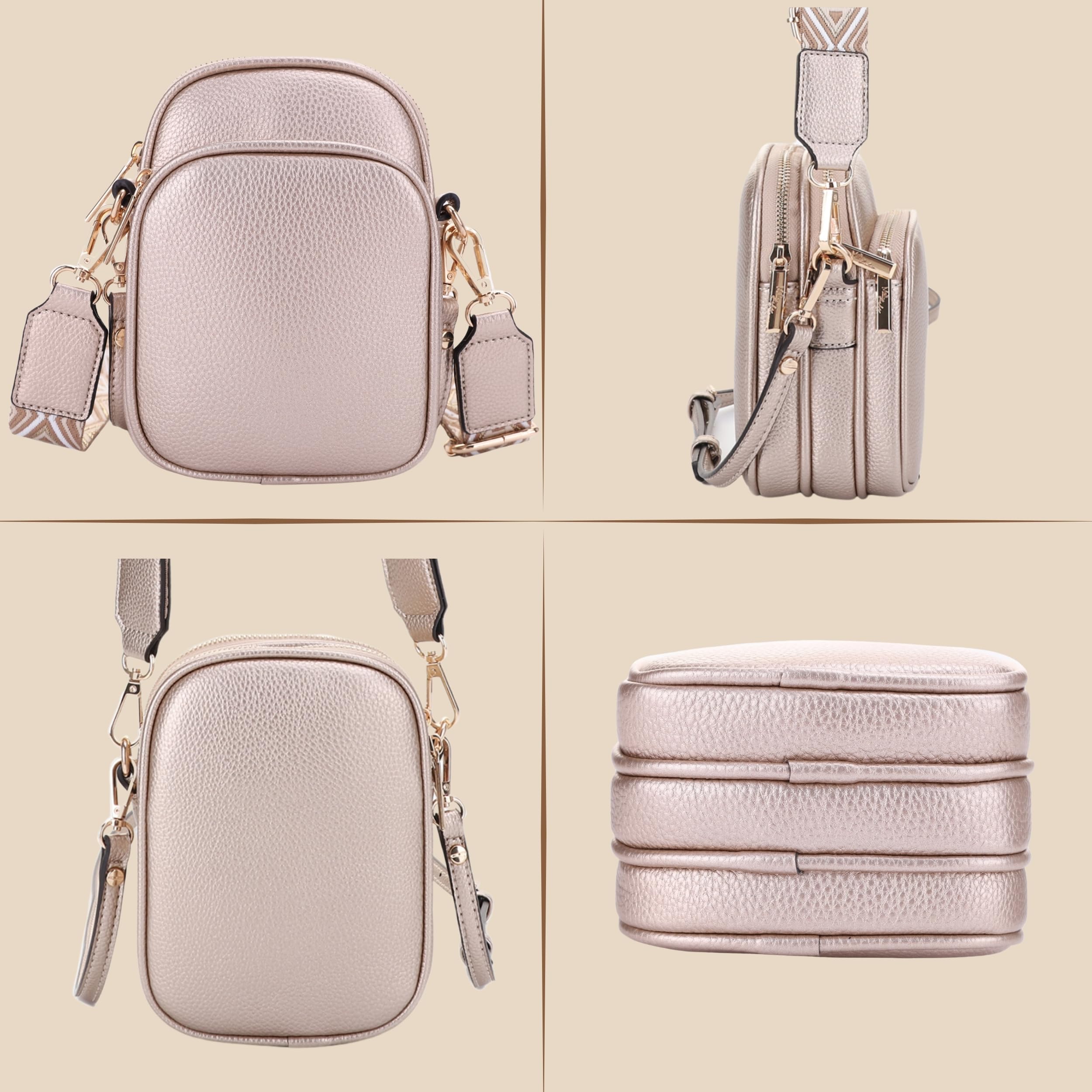 Mali+Lili Small Crossbody Bag for Women, Triple Compartment Shoulder Bag with Double Strap