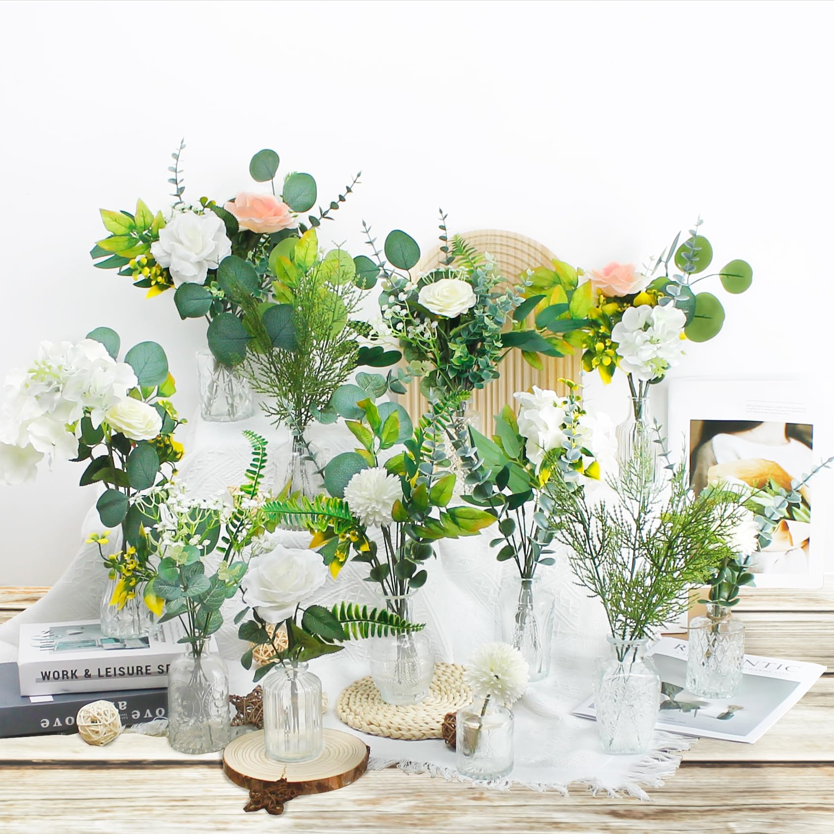 造花と花瓶 Amazon｜Xunsiga 花瓶入り造花114個セット、フェイクフラワーグリーン