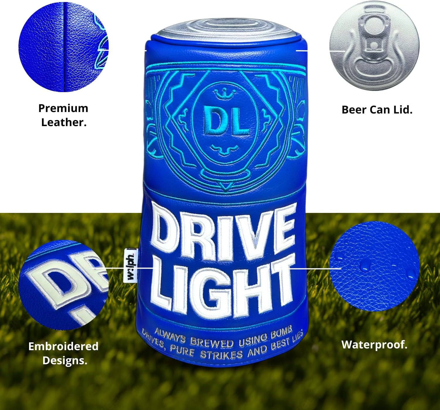 Wolph Drive Light Golf Driver Head Covers - Funny Driver Headcover - Premium Leather - Animal Golf Club Covers - Golf Accessories for Men and Women, Fits Any Size.