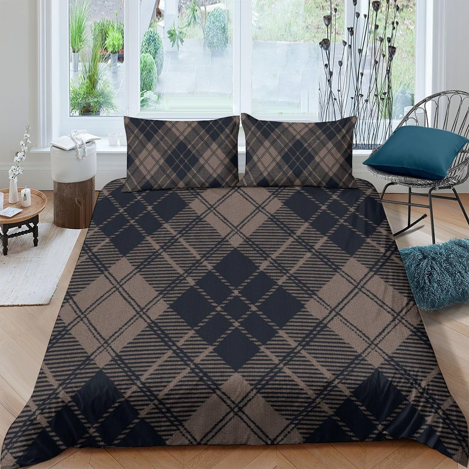Ctjqhvkz Style-3 3D Printed Brown Plaid Fitted Sheet Microfiber Soft Breathable Tartan Mattress Cover For Bedroom Dorm Protection Decor Single（135X200cm）