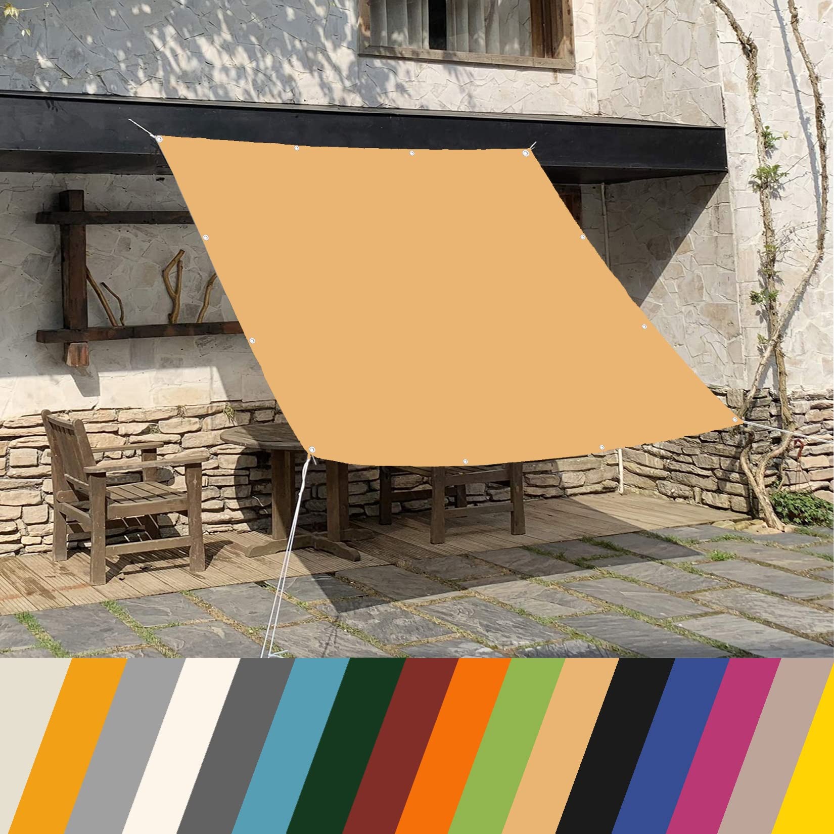 GJZQDKX Waterproof Rectangle Sun Shade Canopy 4.5x5M for Garden, Balcony & Terrace - Premium Wind & Privacy Protection with Grommets & Ropes, Cream Color