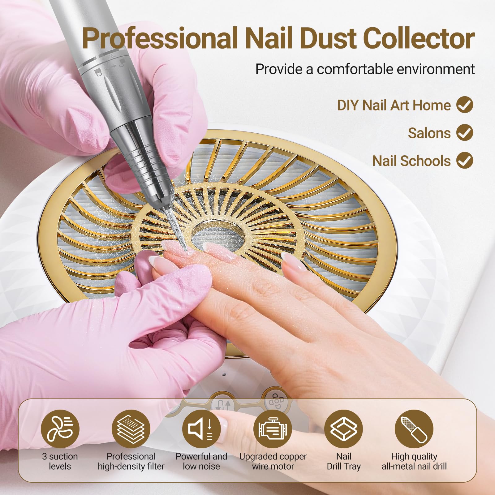 Set di collettori di polvere per unghie, compatto aspiratore per principianti con filtro riutilizzabile, potente macchina per manicure e pedicure, strumento per manicure e pedicure per smalto