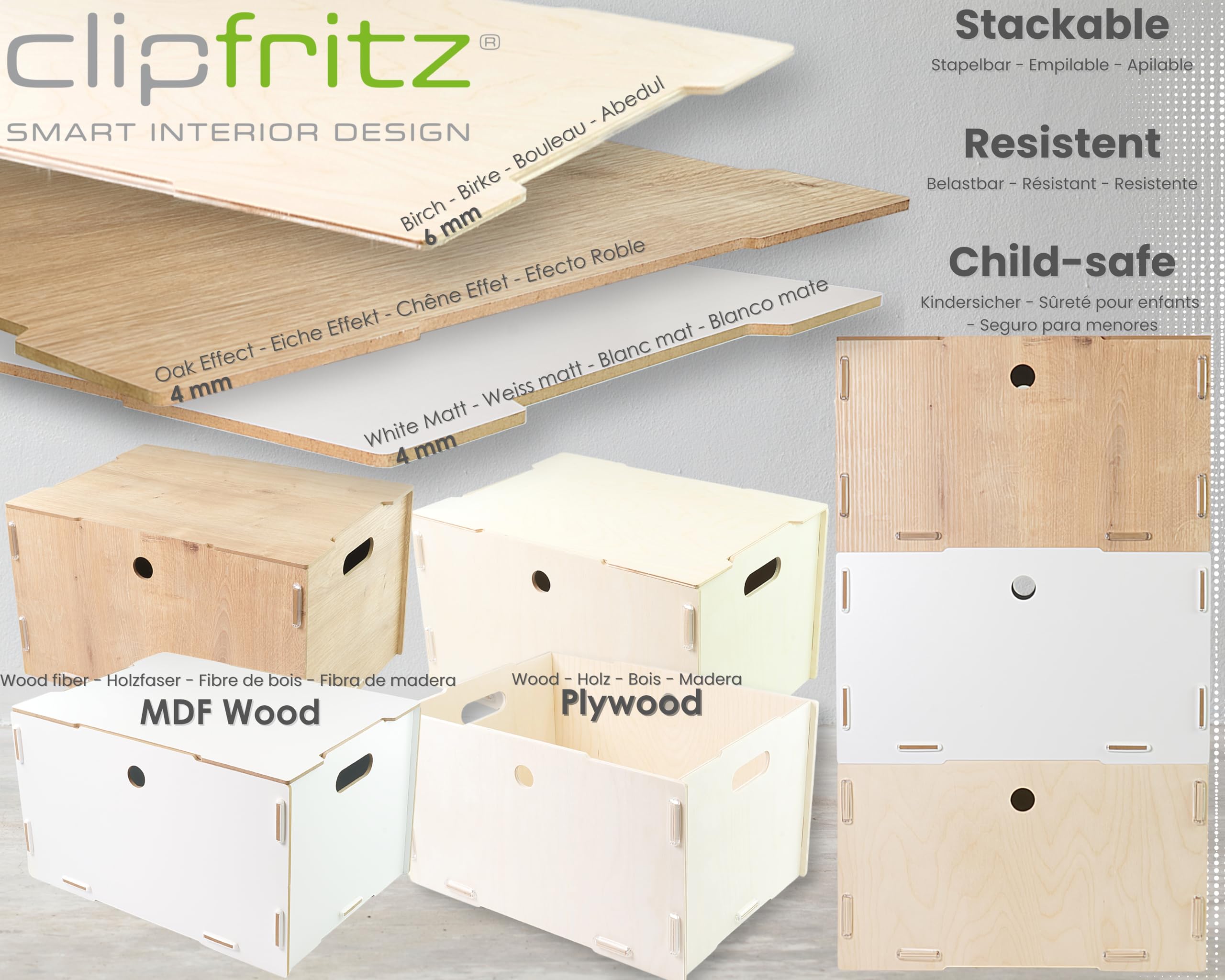 clipfritz, Wooden Box with Lid (unpainted approx. 40 x 30 x 23 cm) Large Wooden Storage Box - Image 2