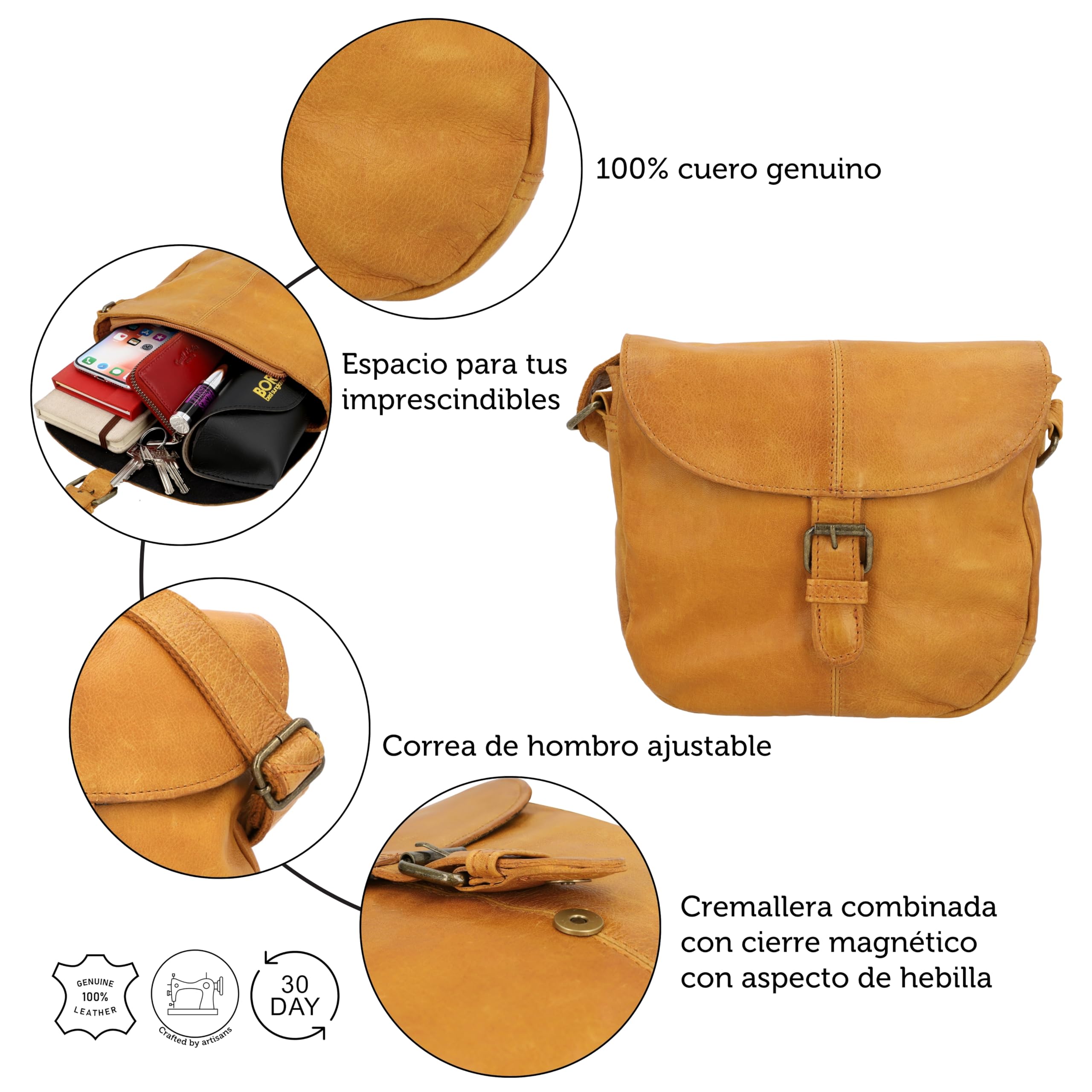 Gusti Leder Bandolera Candice | Bolso de cuero hecho a mano para mujer para el día a día y el ocio I Elegante bolso de piel de búfalo para mujer