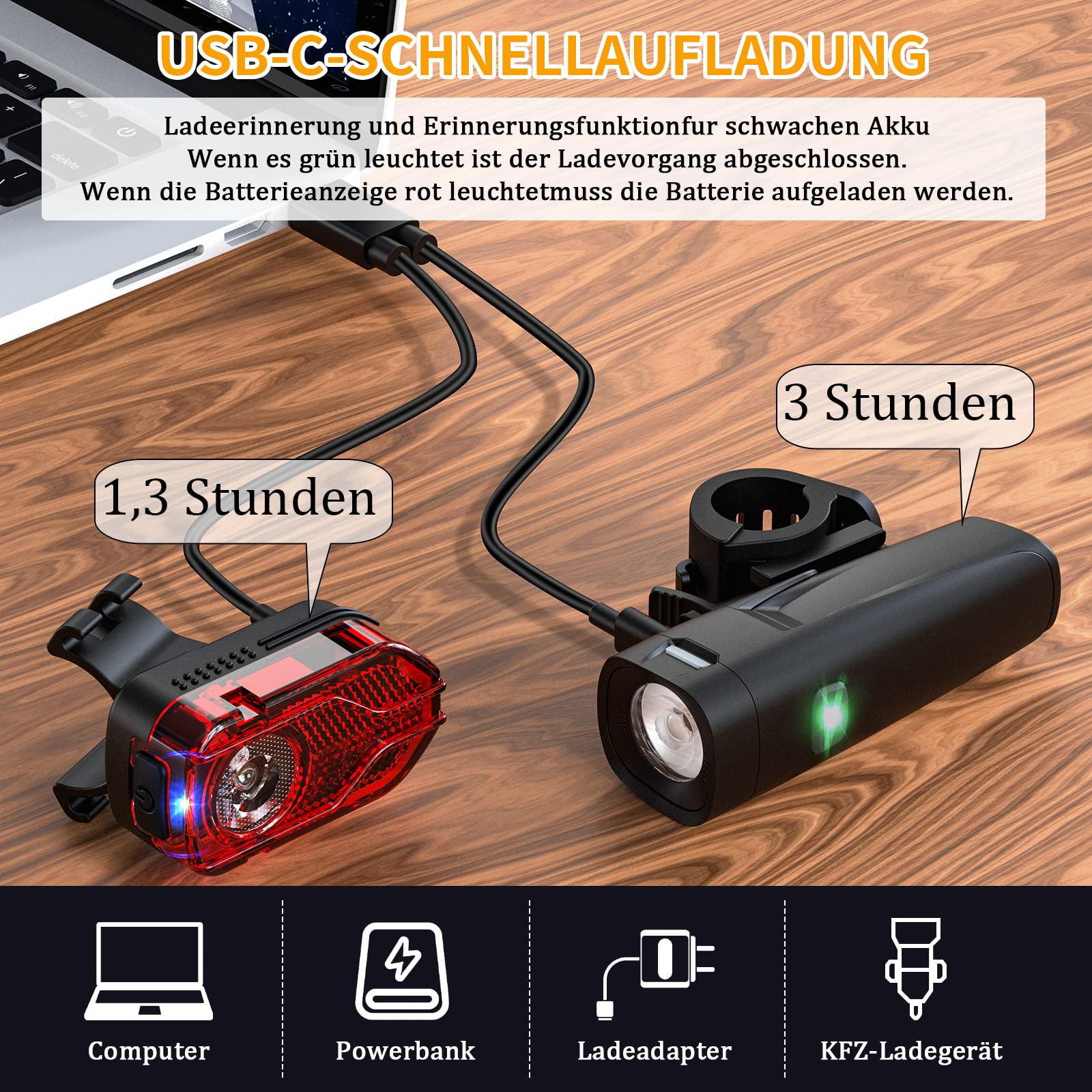 Produktbild von Bike Light USB Fahrrad Rücklicht USB-ladbar - Wasserdichte LED-Rückleuchte Für Mehr Sicherheit Beim Radfahren Led Fahrrad Beleuchtung