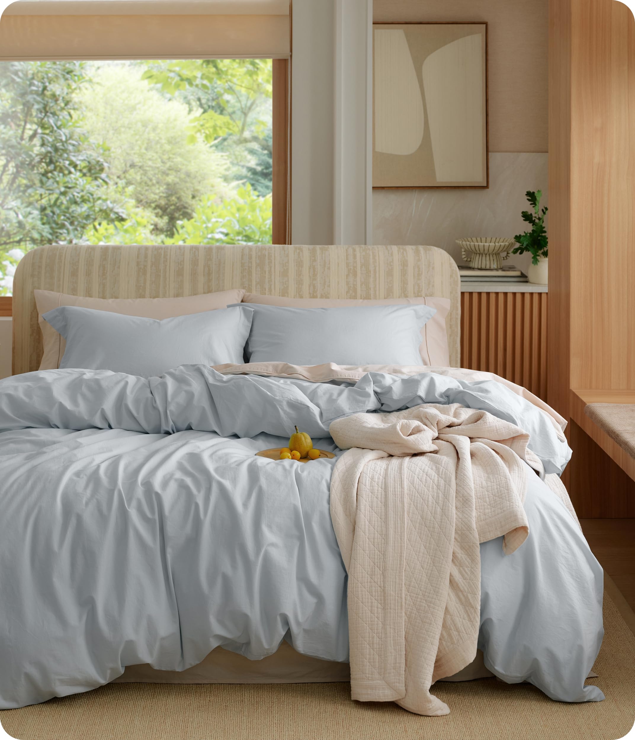 Photo 1 of Bedsure 100% Washed Cotton Duvet Cover Full Size - Pastel Blue Minimalist Bedding Set Linen Like - PureWoven Plain Simple & Soft Comforter Cover for All Seasons (Pastel Blue, Full, 80"x90")