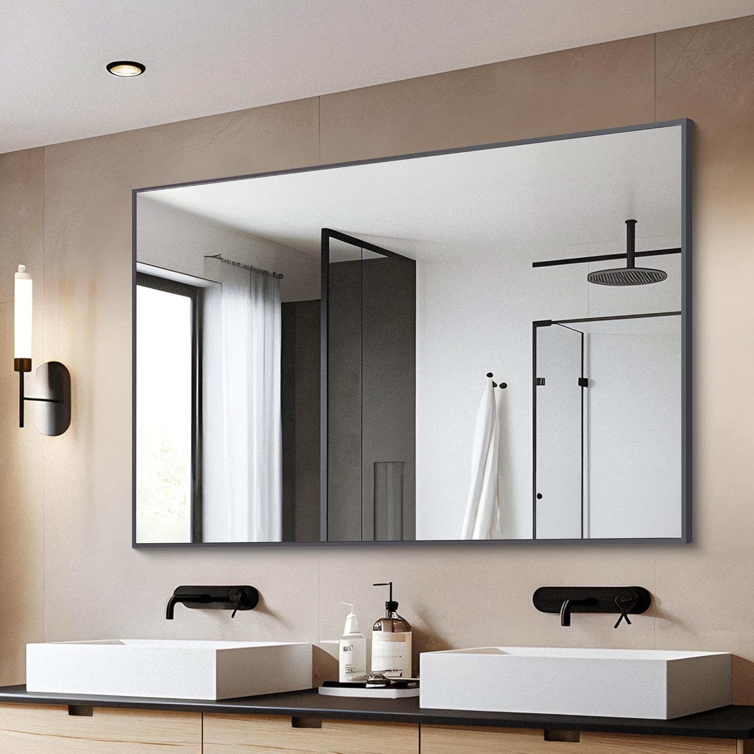 Black Bathroom Mirror for Wall, 30x40 Inch Rectangle Mirrors with Metal Frame, Modern Vanity Wall Mirror Decor for Entryway Hangs, Bathroom, Living Room Horizontal or Vertical - Image 3