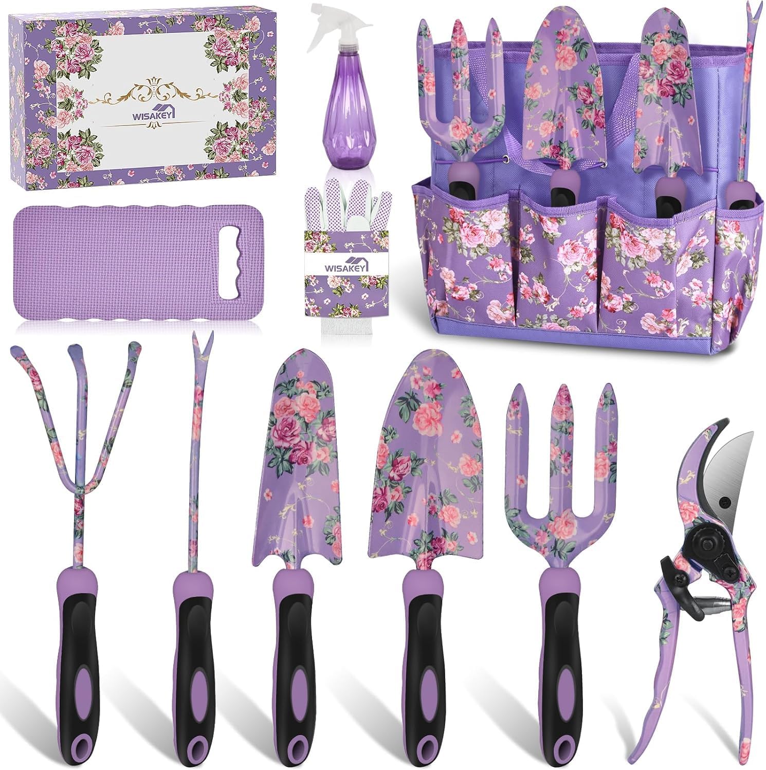 2 Garden Tool Set，Purple 10 Piece Garden Tools, Green 9 Piece Gardening Tools
