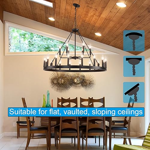 Miniatura 6 de Candelabro negro de 2 niveles de 40 pulgadas, 30 luces, redondo, grande, industrial, colgante industrial, moderno, para porche, techos altos, para