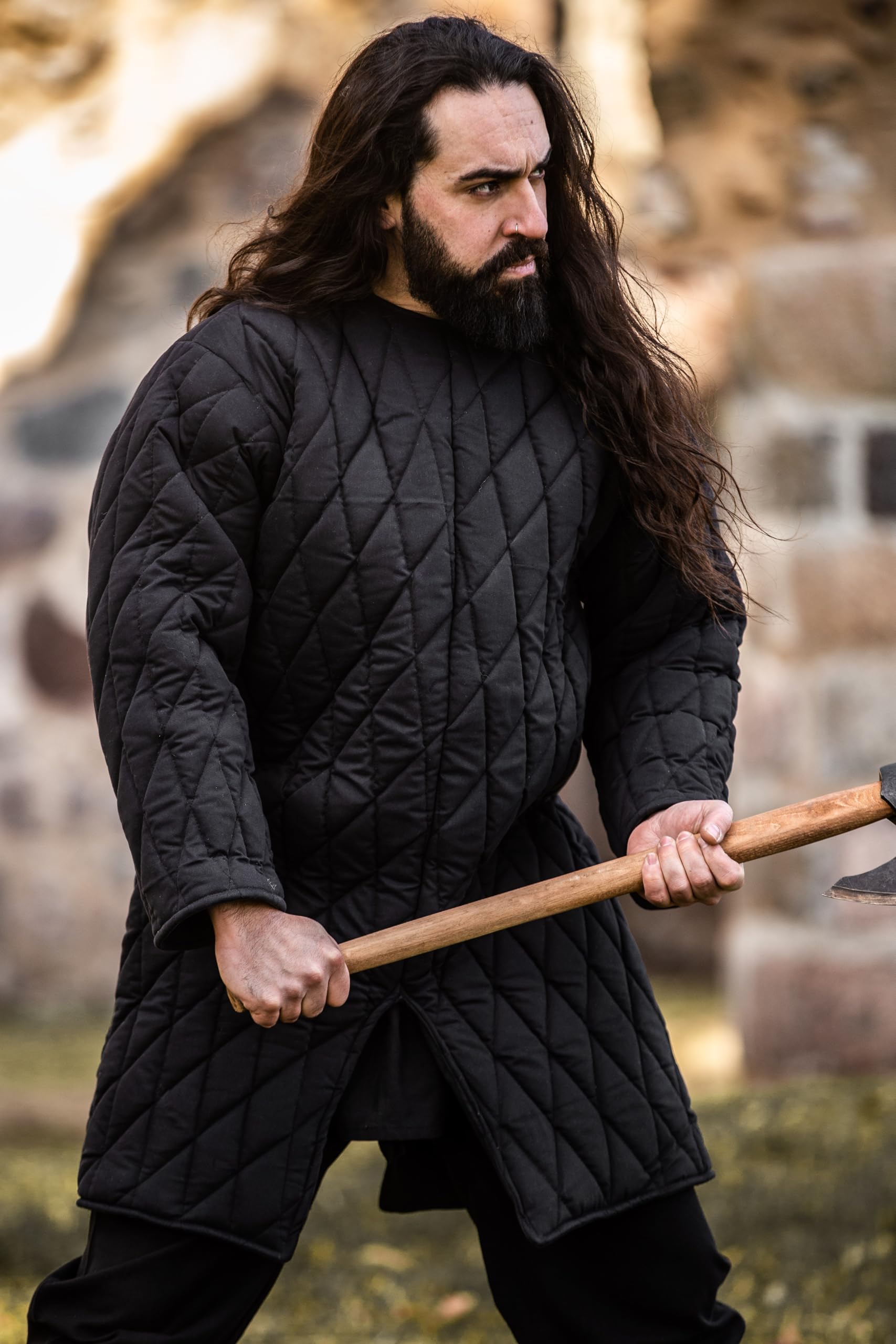 Leonardo Carbone® Klassischer Mittelalter Gambeson Nils - Mittelalter Kleidung Herren, Kostüm Accessoires, Gambeson-Mantel volle Ärmel, Theater-Kostüm, LARP, Cosplay - 100% Baumwolle Schwarz M
