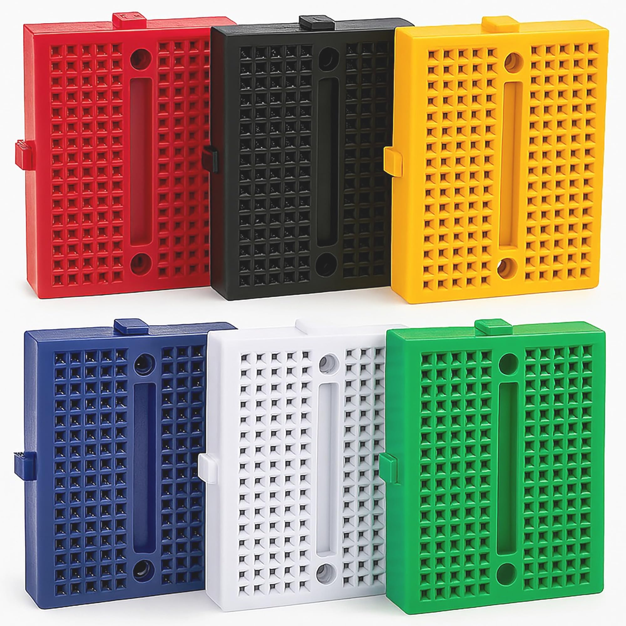 6 X Mixed Mini 170 Tie Point Solderless Breadboard Kit Yellow, Green, White, Black, Blue, Red Double Sided Tape For Arduino and Raspberry PI Projects