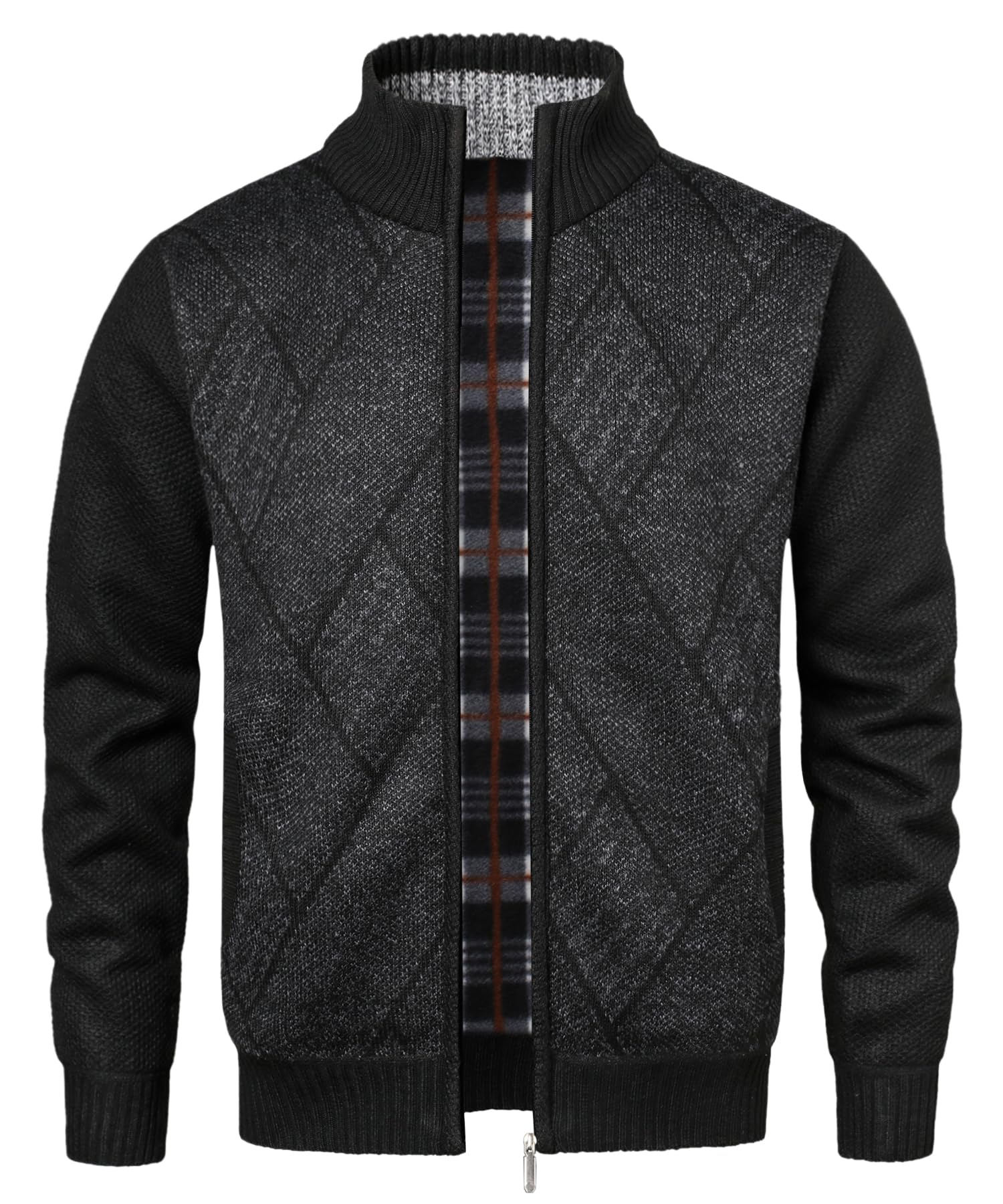 Cárdigan de Punto para Hombre Otoño Invierno Cálido Suéter con Forro Polar Cremallera y Bolsillos
