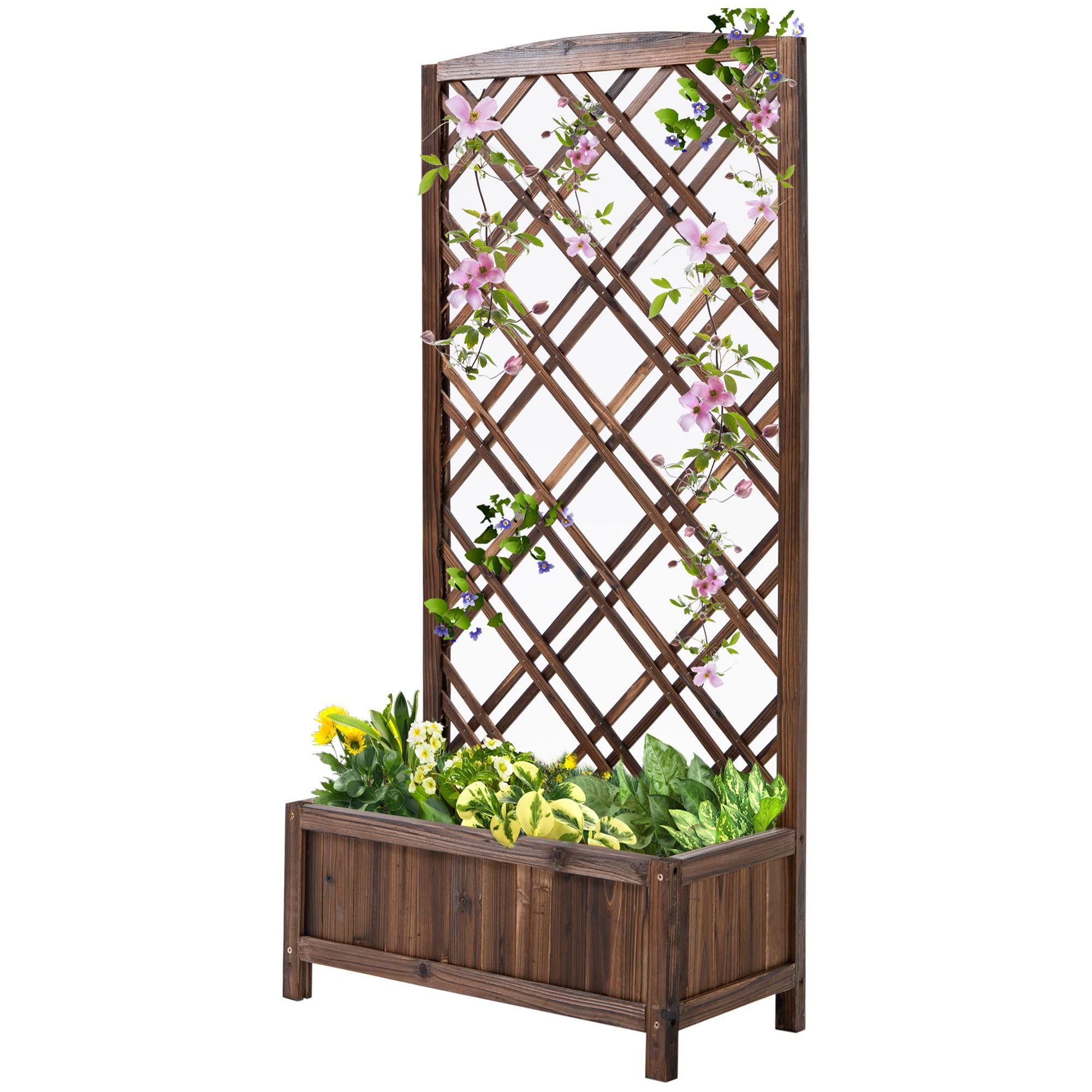 Outsunny Jardinera con Enrejado Jardinera con Celosía de Madera Macetero con Soporte para Trepadora Cultivos Plantas en Exterior Terraza Jardín Balcón 60x30x122,5 cm Marrón