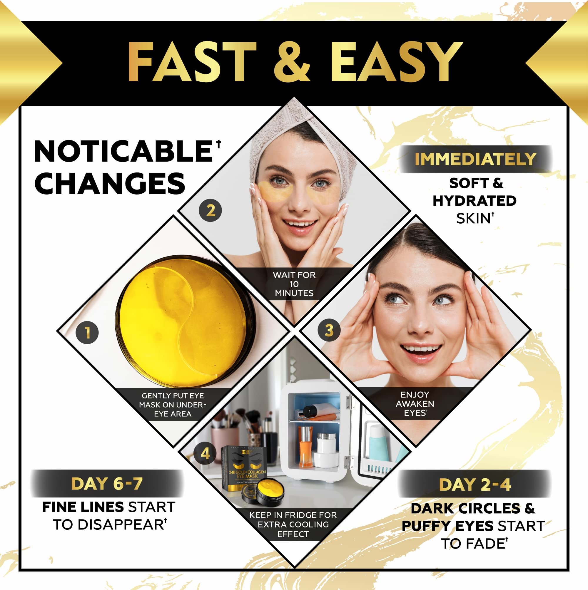 Under Eye Patches 24K Gold Under Eye Mask for Puffy Eyes, Dark