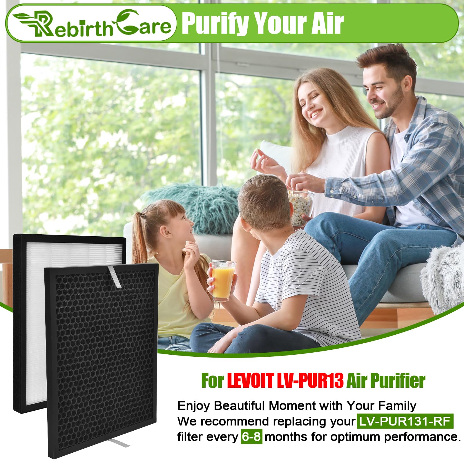 Rebirthcare 2 Stück Ersatzfilter für Levoit LV-PUR131 und für lv-pur131s Luftreiniger, Hocheffizientes HEPA-Kombifilter & Aktivkohlefilter Set für Ersatz lv-pur131-rf