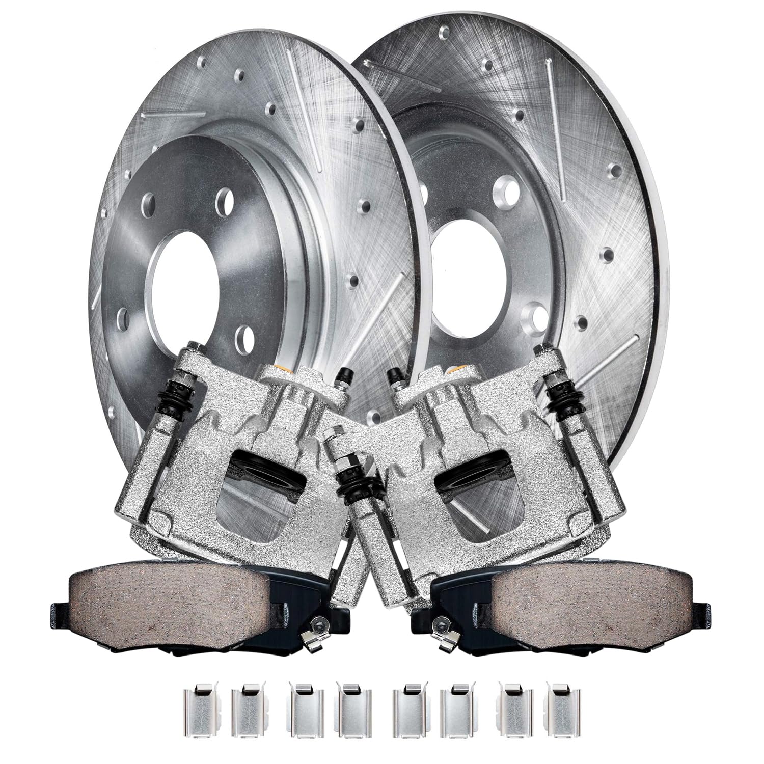 Detroit Axle - Rear Brake Kit for 2007-2017 Jeep Wrangler 2018 Wrangler JK Replacement Drilled & Slotted Disc Brakes Rotors Ceramic Brake Pads and