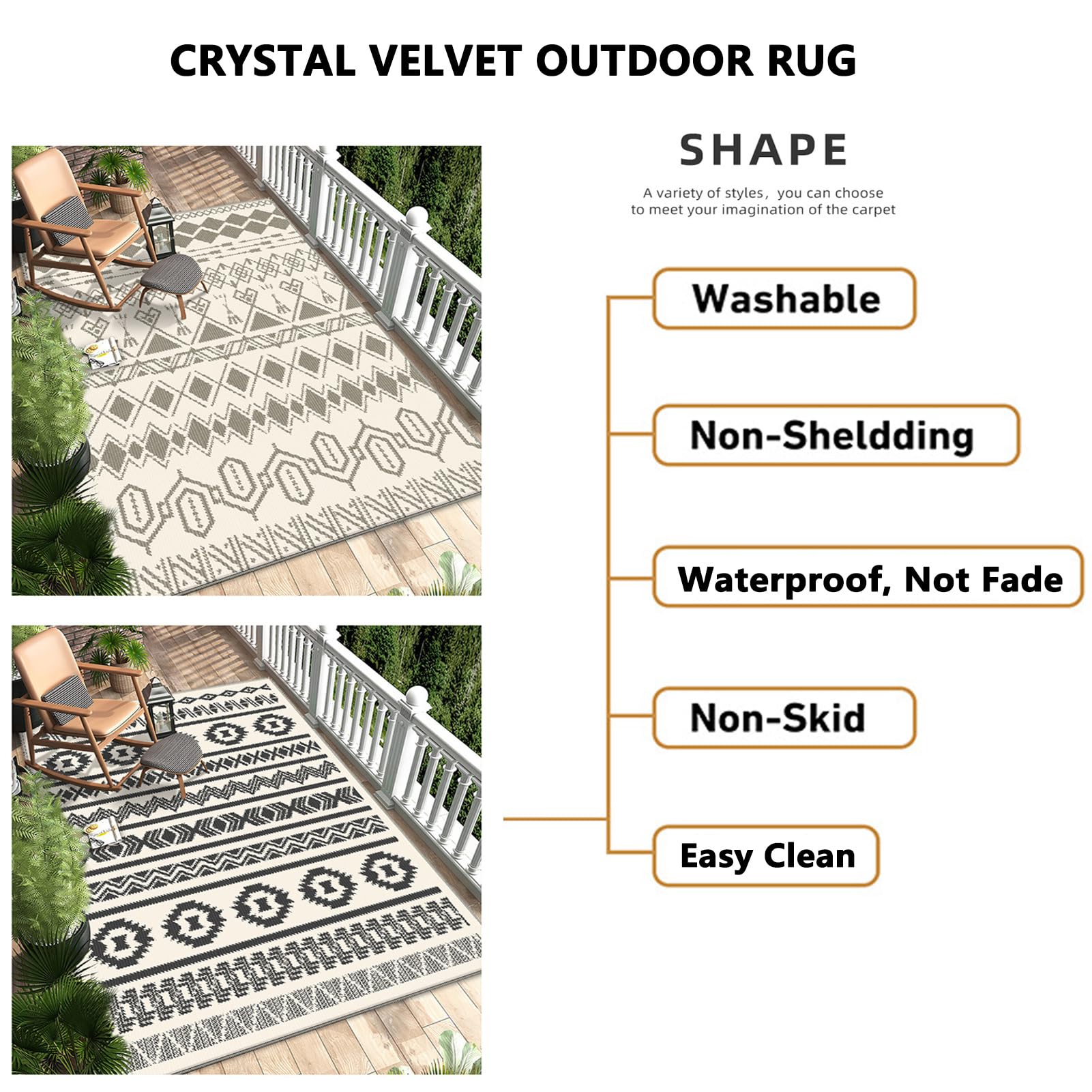 HGTRH Outdoor Patio Rug Waterproof Non Slip Washable, Rugs Outdoor Waterproof 5x7 - Image 5