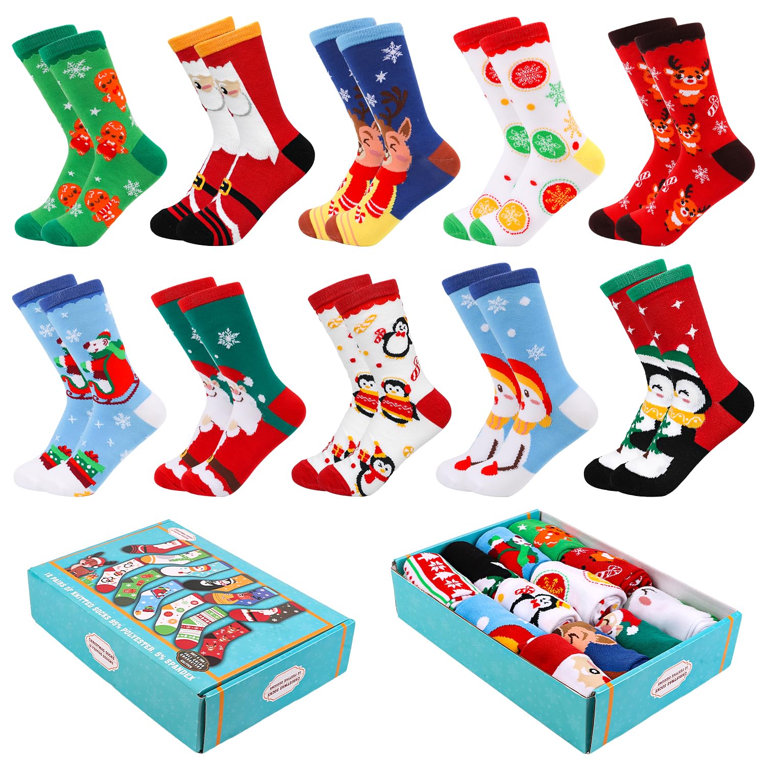 LOKIPA 12 Pairs Christmas Socks, Cotton Ankle Warm Thermal Socks Christmas Novelty Gift for Family Holiday Supplies