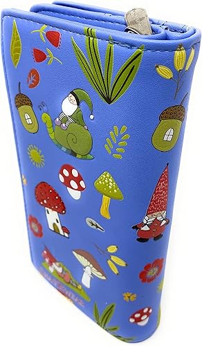 Miniatura 2 de Shag Wear Cartera grande con diseño de hongos del bosque de gnomos para mujeres y adolescentes, piel sintética vegana, color azul, 7 pulgadas, Azul,