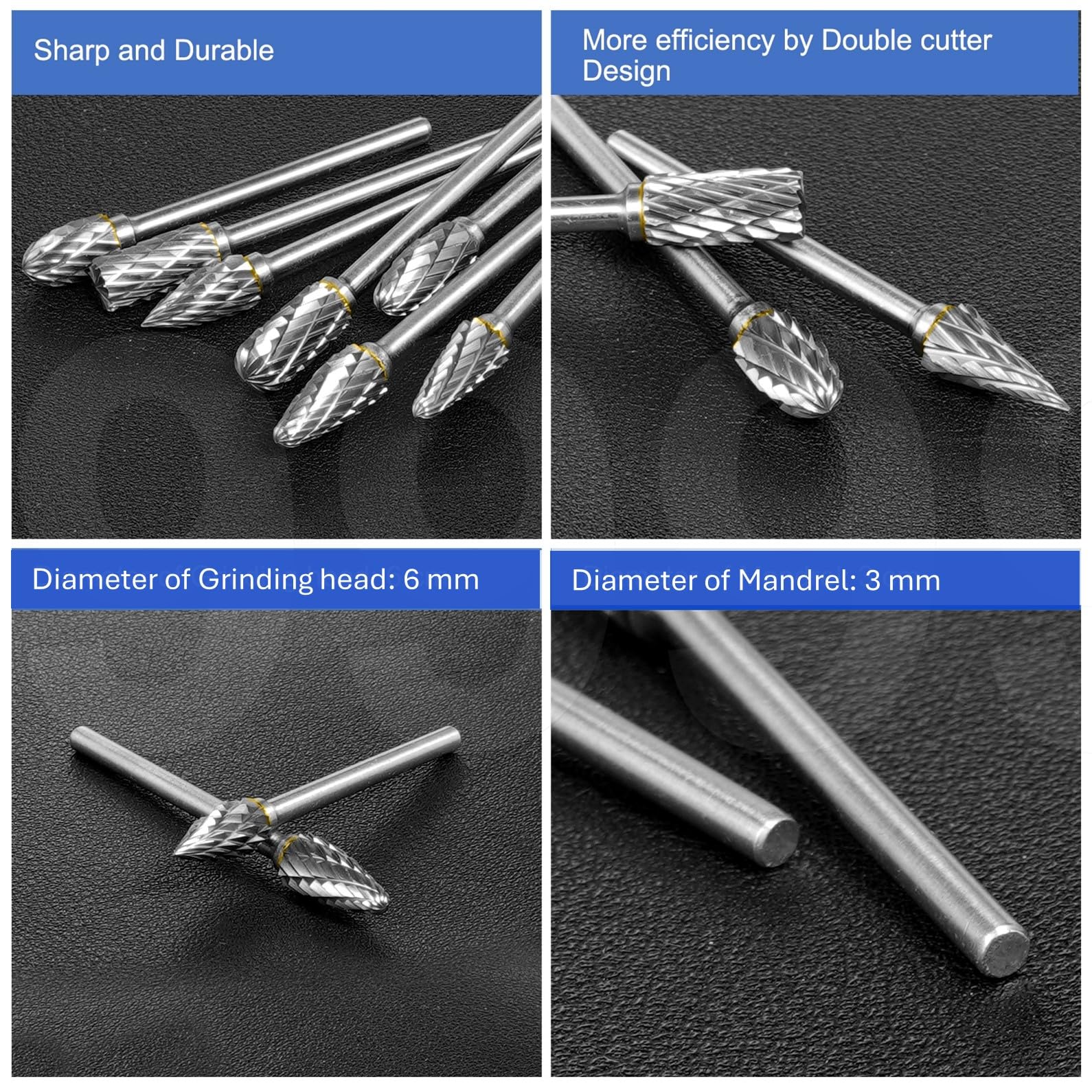 20 Stück Hartmetall Frässtifte Set mit 3mm Schaft, Doppelschnitt Rotationsfräser Rotary Fräser Zubehör, Hartmetallfräser für Bohrmaschine Metall Holzschneiden Bohrer Schleifen Schnitzen Gravieren